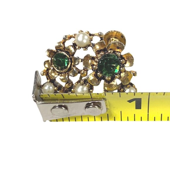Vintage Lisner Gold Tone Green Faux Pearl Screw Back Earrings Jewelry Signed - Picture 5 of 5